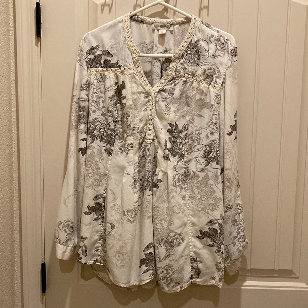 Vintage America Brown and Cream Relaxed Tunic with Mandarin Collar